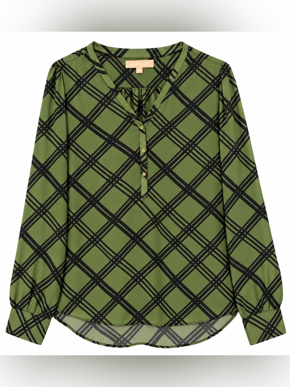 Banana Republic Olive Green & Black Plaid Blouse